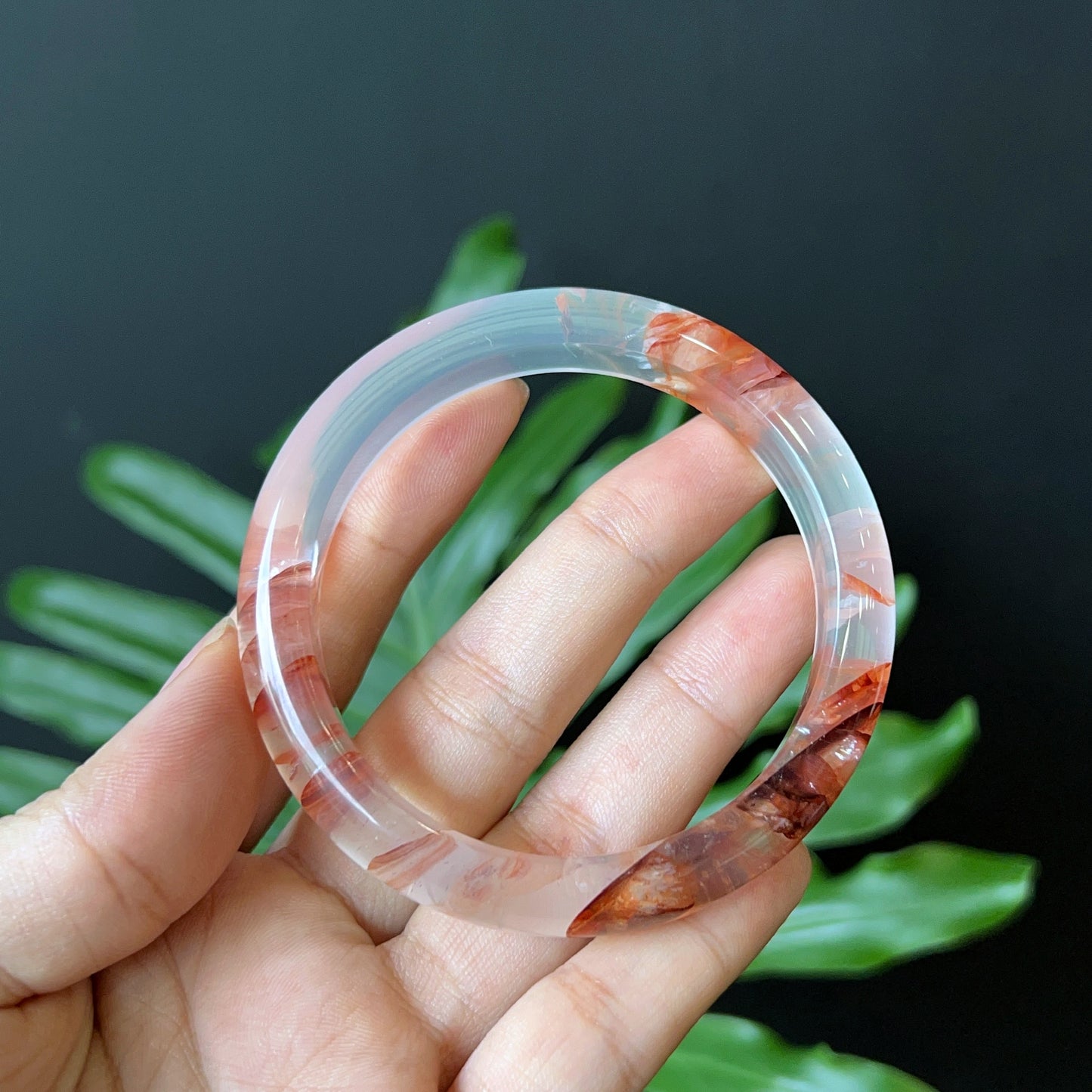 Natural Fire Quartz Bangle Leaf Style Size 56 mm