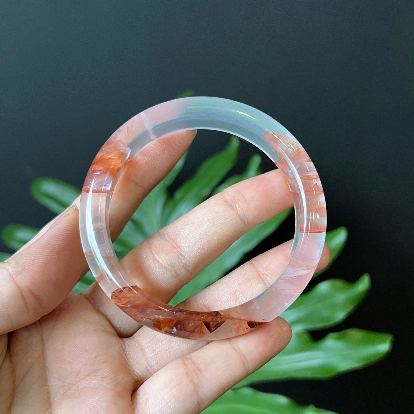 Natural Fire Quartz Bangle Leaf Style Size 56 mm