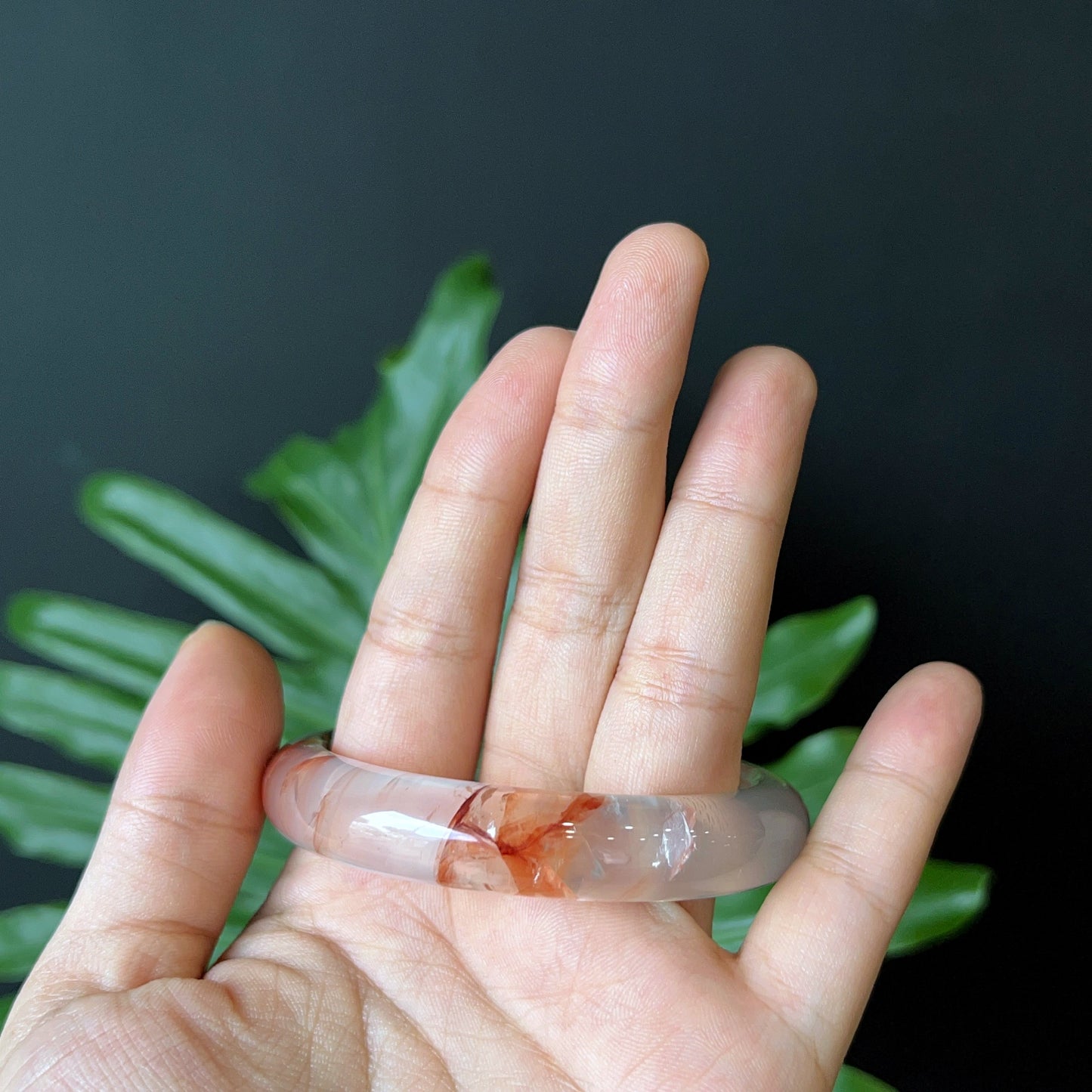 Natural Fire Quartz Bangle Leaf Style Size 56 mm