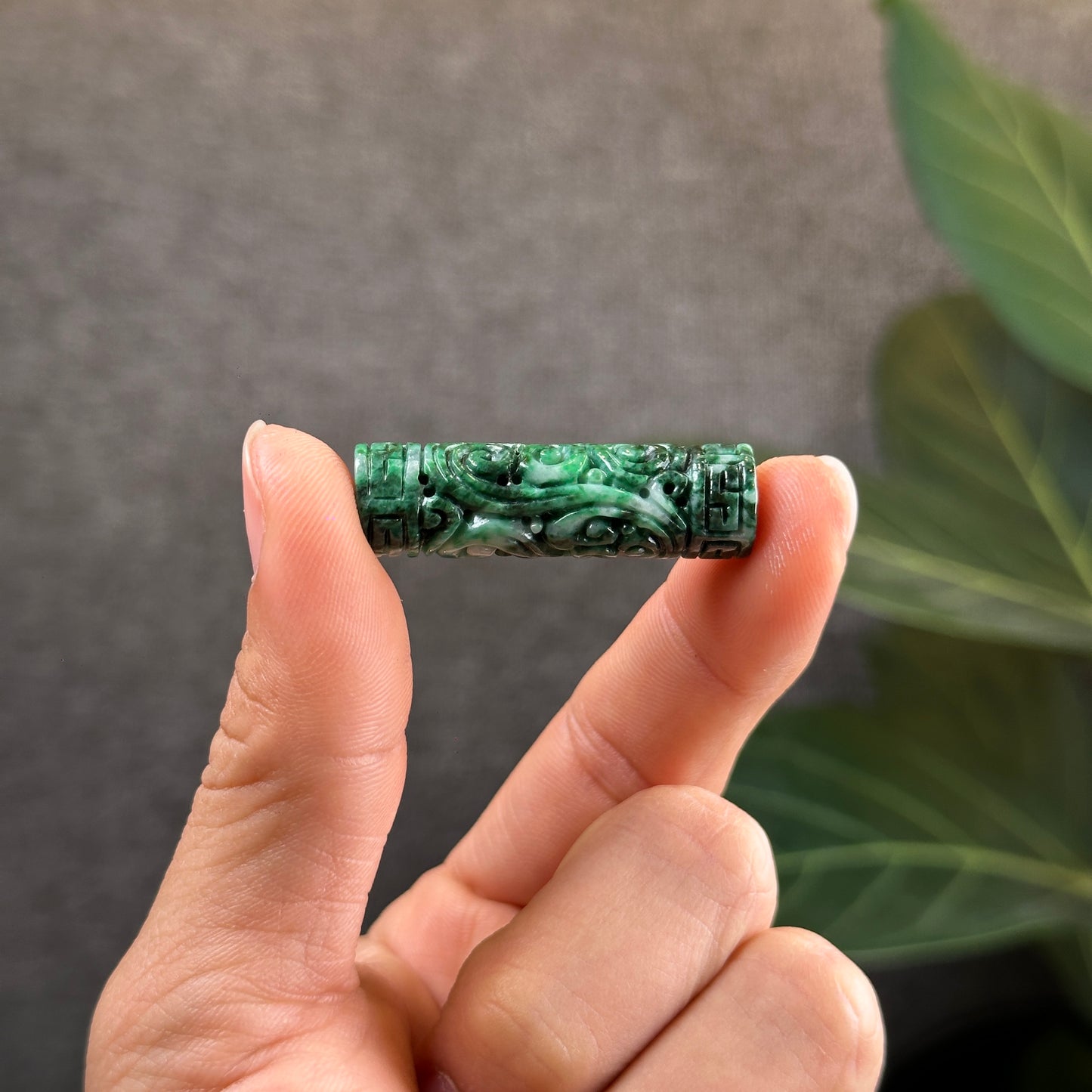 Nhu Y Carved Jadeite Jade Cylinder Pendant