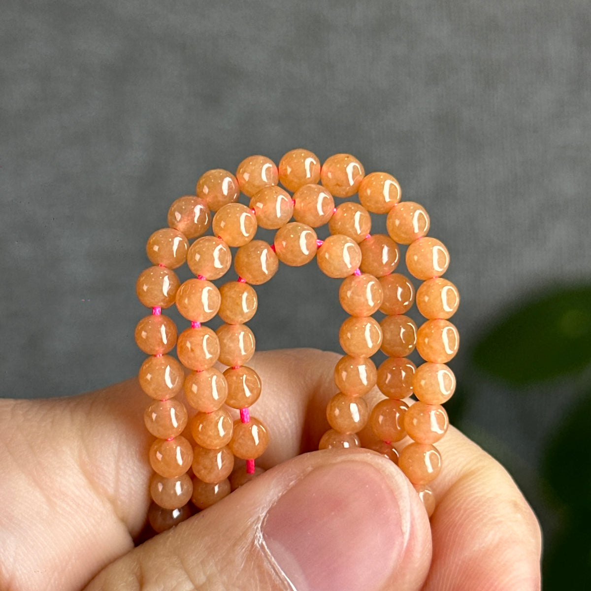 Bracelet triple tour de jade jadéite orange taille 4,2 mm