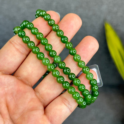 Natural Nephrite Jade High Quality Triple Wrap (108 Bead) Bracelet Size 6 mm