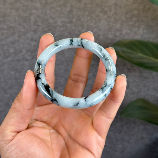 Water Green Floral Pattern Jadeite Jade Bangle Chopstick Sytle Size 53.4 mm