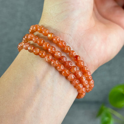 Natural Golden Sunstone Triple Wrap Bracelet Size 5.4 mm