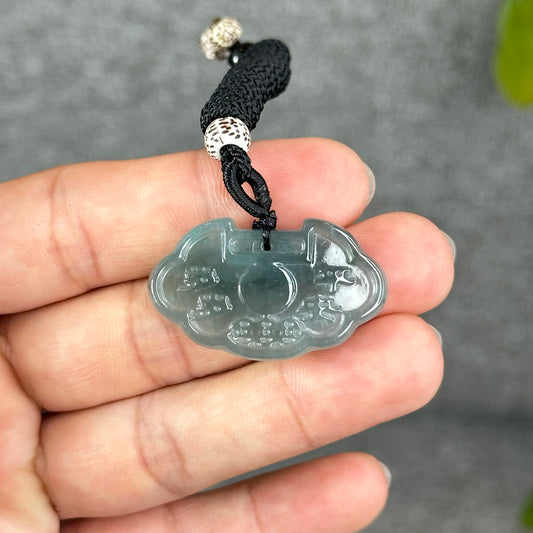 Longevity Lock Water Green Jadeite Jade Pendant