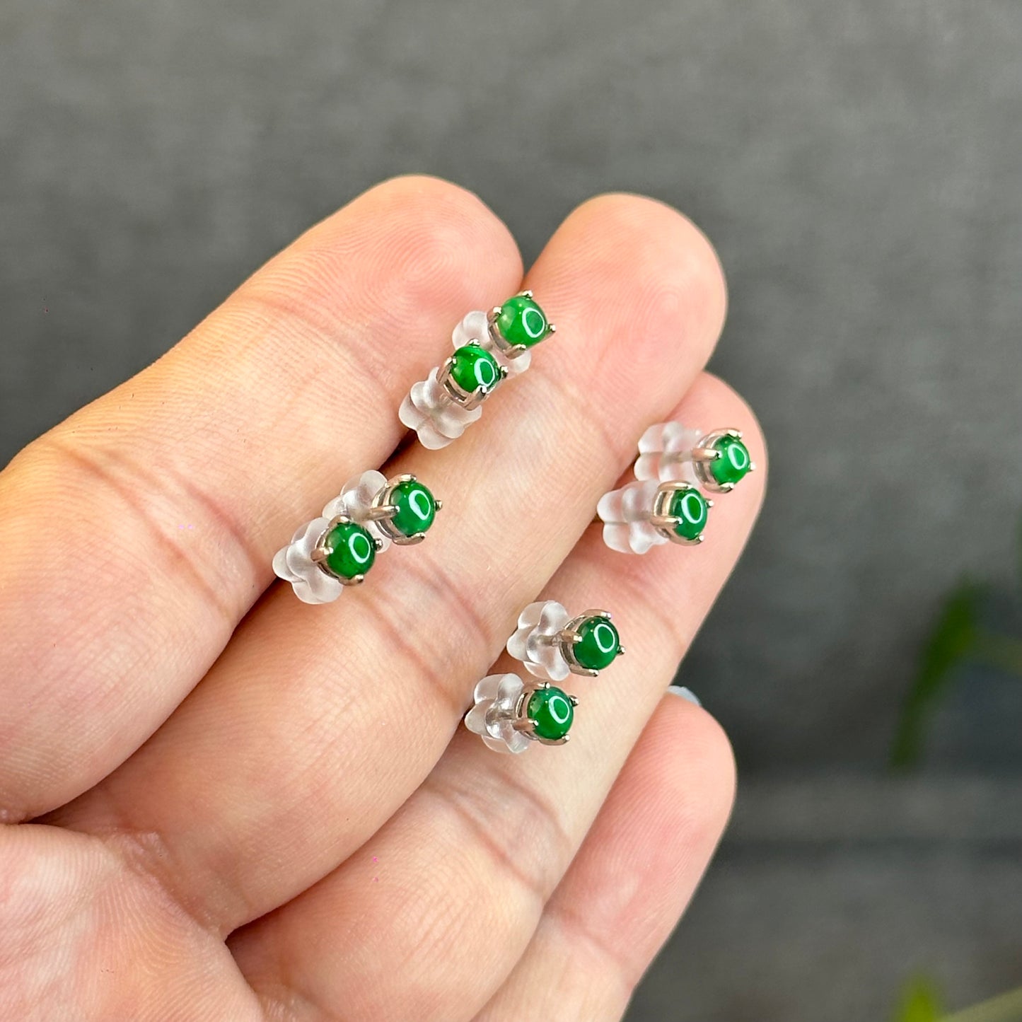 Natural Imperial Jadeite Jade Stud Earrings with S925 Silver Setting