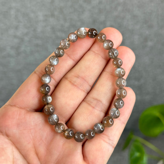 Natural Rutilated Brown Moonstone Bracelet Size 6.5 mm