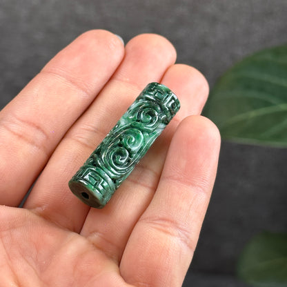 Nhu Y Carved Jadeite Jade Cylinder Pendant