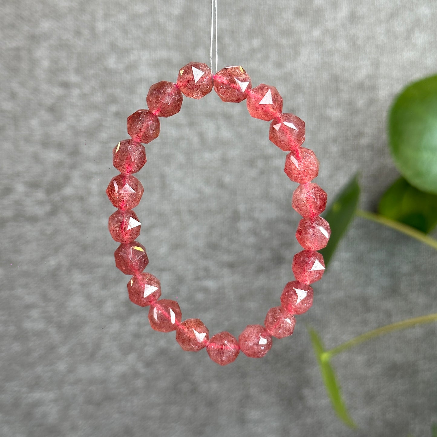 Natural Pink Strawberry Quartz Diamond Faceted Bracelet Size 9 mm