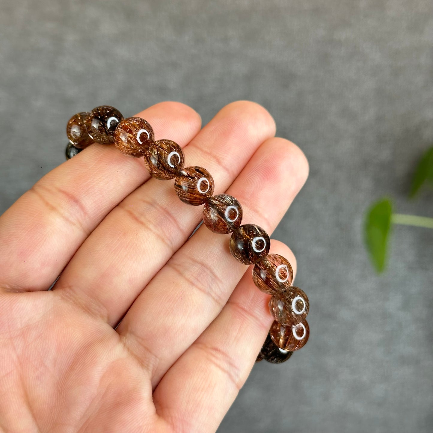Natural Smokey Rutilated Quartz Bracelet Size 9.8 mm