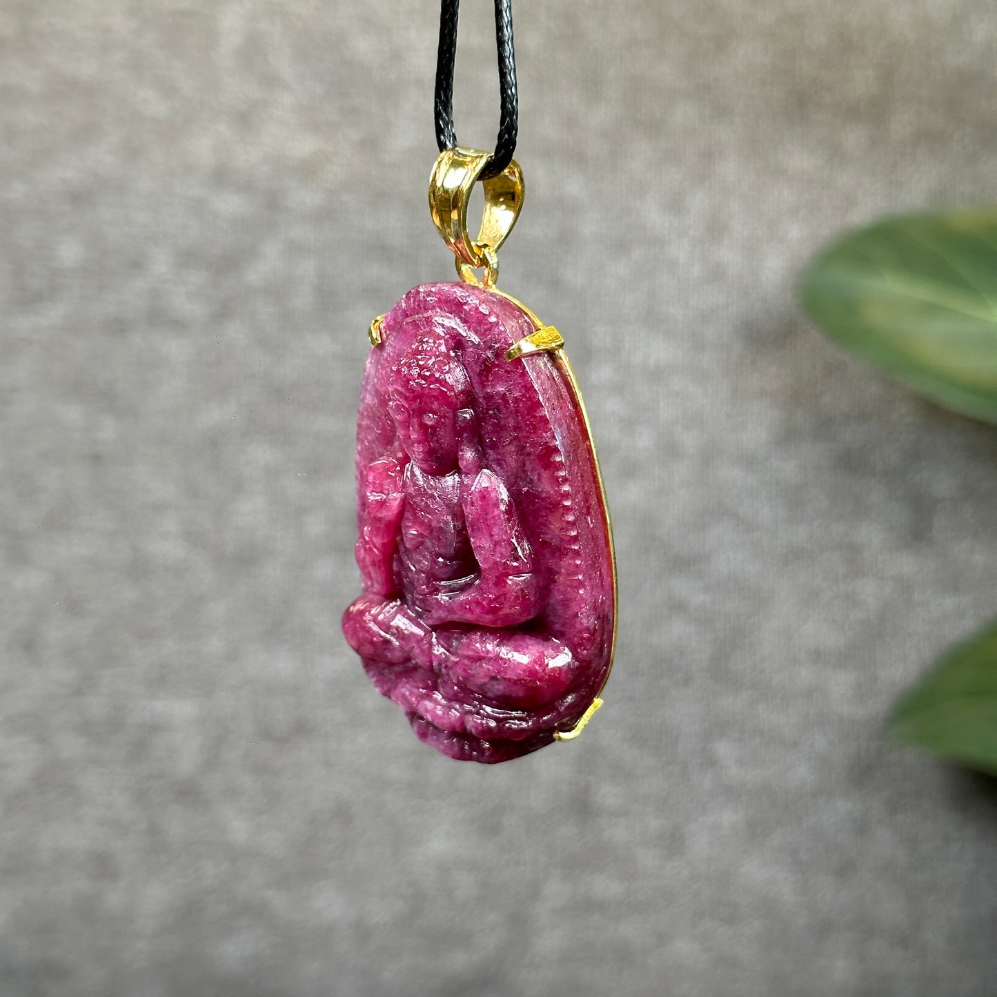 Adida Buddha Ruby Pendant in 10 Gold Setting with Gem Review Certificate