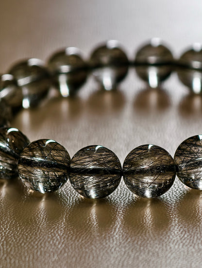 Natural Black Rutilated Quartz Bracelet Size 10 mm
