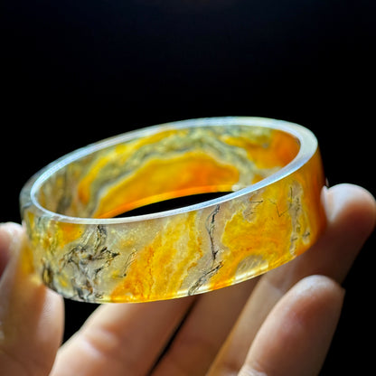 Natural Moss Agate VIP Bangle Square Style Size 52 mm