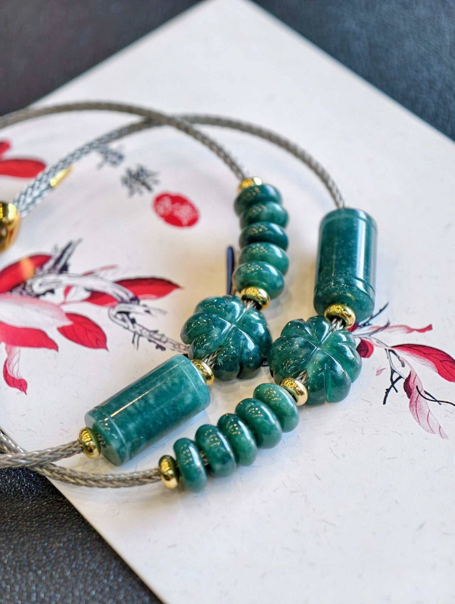 Natural Lu Thong Mix 4 Leaf Clover and Prosperity Donut Natural Blue Jadeite Jade Bracelet