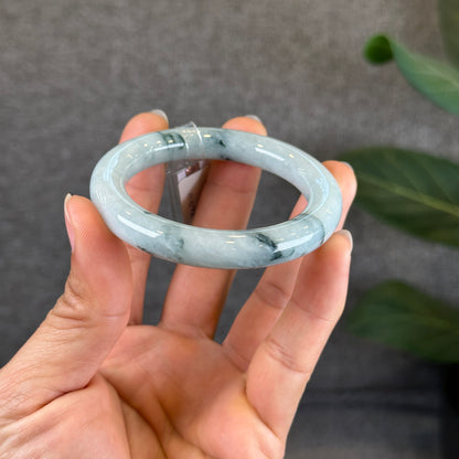 Water Green Floral Pattern Jadeite Jade Bangle Chopstick Style Size 51.2 mm Certificate 727358