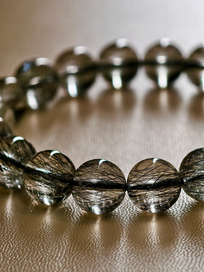 Natural Black Rutilated Quartz Bracelet Size 10 mm