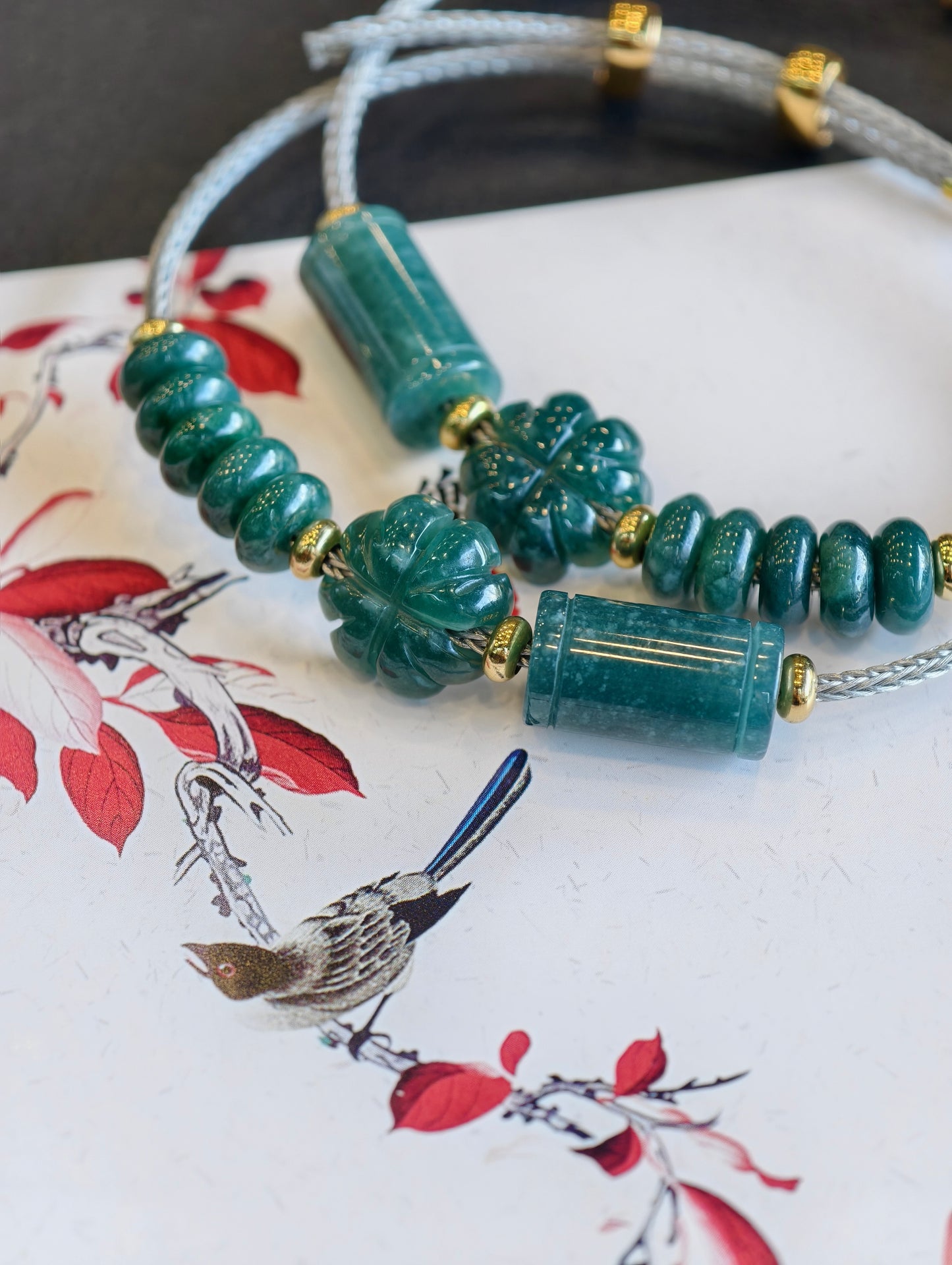 Natural Lu Thong Mix 4 Leaf Clover and Prosperity Donut Natural Blue Jadeite Jade Bracelet