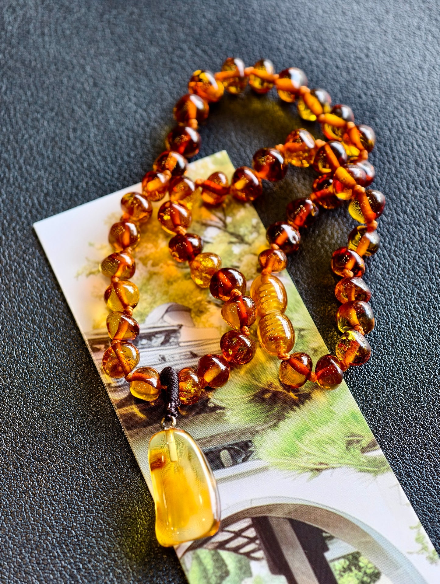 Natural Amber Necklace and Bracelet with Pendant for Kids