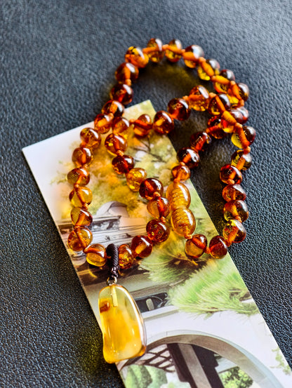 Natural Amber Necklace and Bracelet with Pendant for Kids