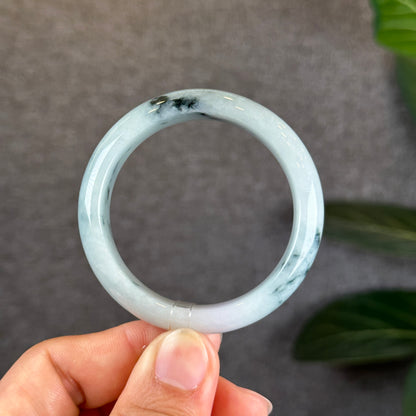 Water Green Floral Pattern Jadeite Jade Bangle Leaf Sytle Size 49.3 mm Certificate 275953