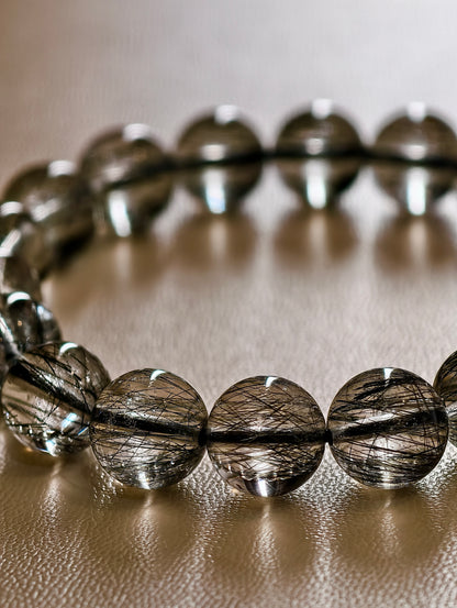 Natural Black Rutilated Quartz Bracelet Size 10 mm