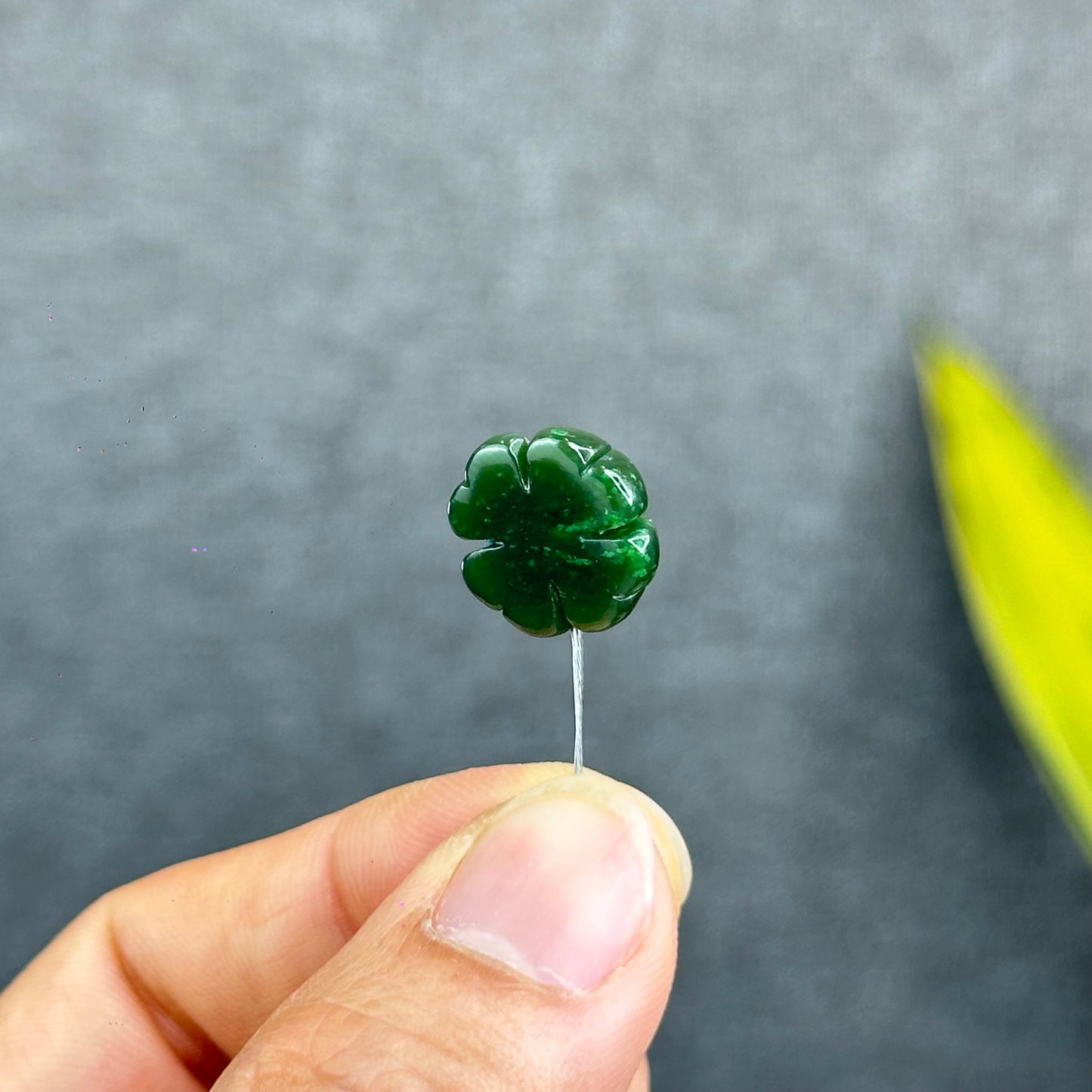Natural Nephrite Jade 4 Leaf Clover Charm