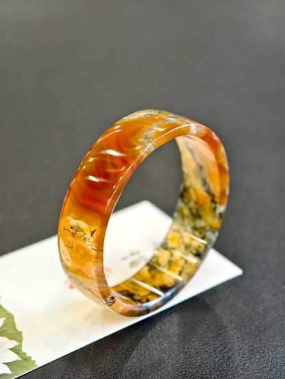 Natural Moss Agate VIP Bangle Square Style Size 52 mm