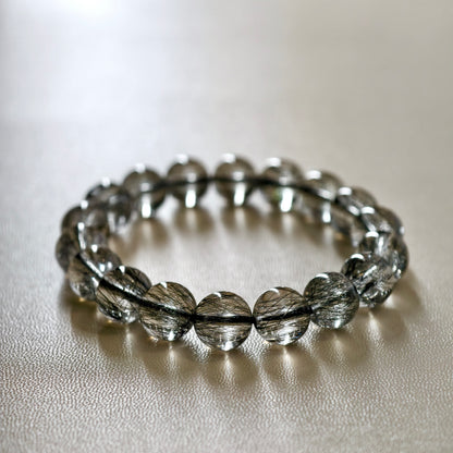 Natural Black Rutilated Quartz Bracelet Size 10 mm