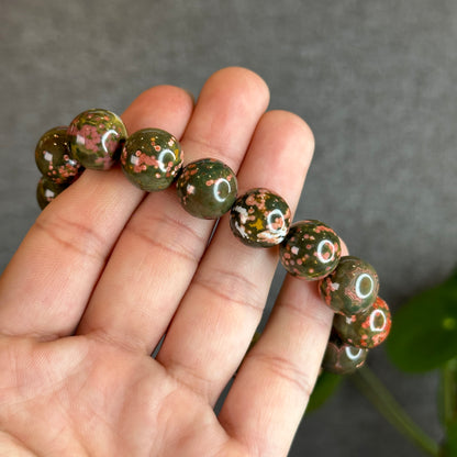 Green and Pink Ocean Jasper  Bracelet Size 14 mm