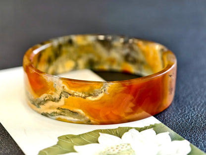 Natural Moss Agate VIP Bangle Square Style Size 52 mm