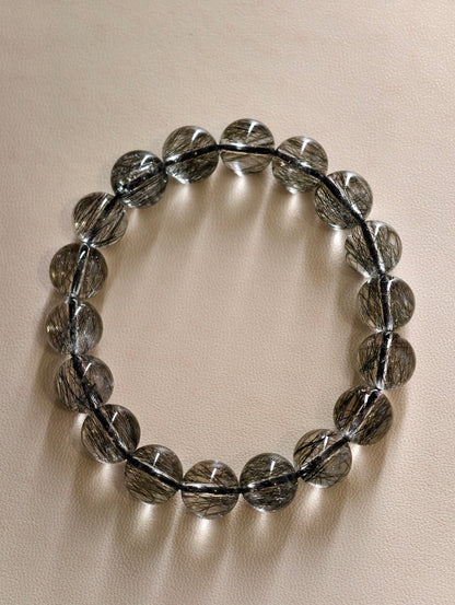 Natural Black Rutilated Quartz Bracelet Size 10 mm