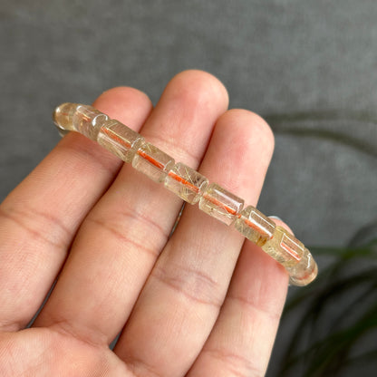 Golden Rutilated Quartz Bamboo Style Bracelet Size 6 mm