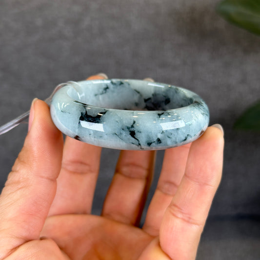 Natural Water Green Floral Pattern Jadeite Jade Bangle Leaf Sytle Size 50 mm Certificate 287437