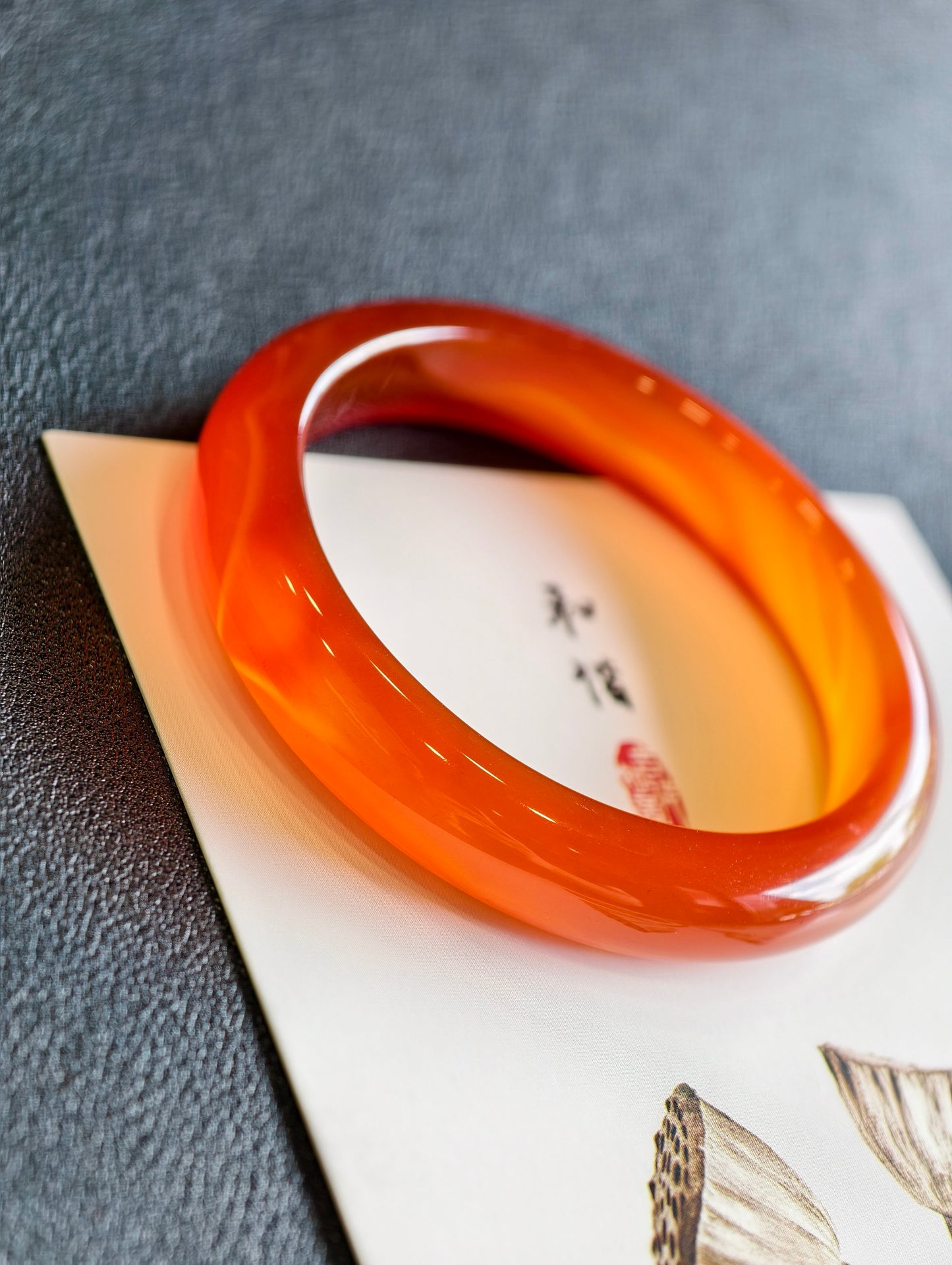Natural Red Agate Bangle Leaf Style Size 51 mm