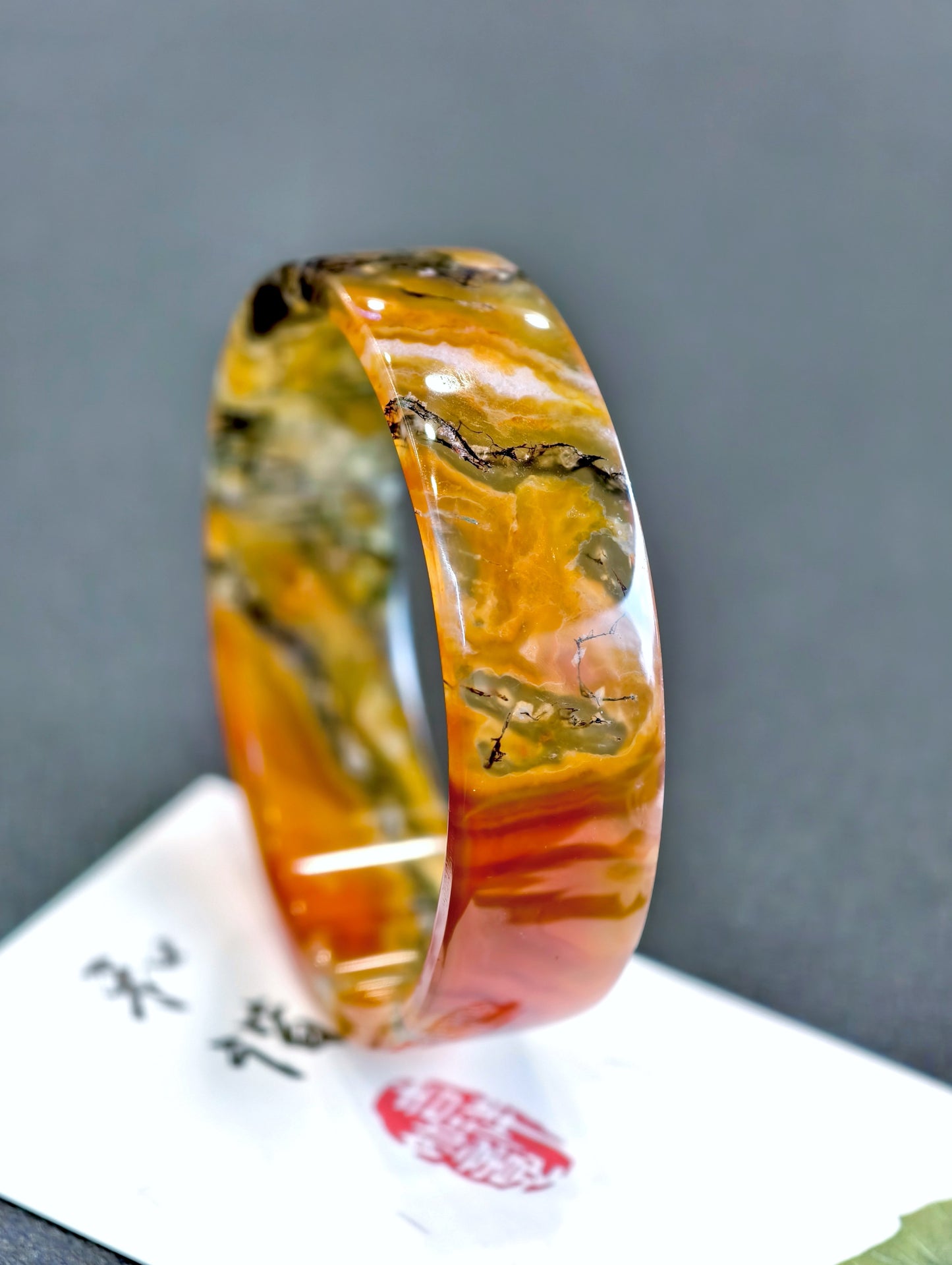 Natural Moss Agate VIP Bangle Square Style Size 52 mm