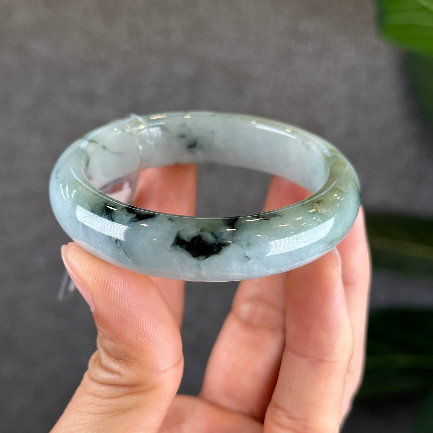 Water Green Floral Pattern Jadeite Jade Bangle Leaf Sytle Size 53 mm Certificate 442289
