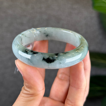 Water Green Floral Pattern Jadeite Jade Bangle Leaf Sytle Size 53 mm Certificate 442289