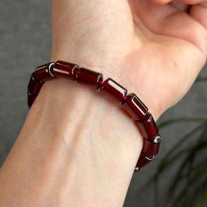 Garnet Cylinder Bracelet Size 8 mm