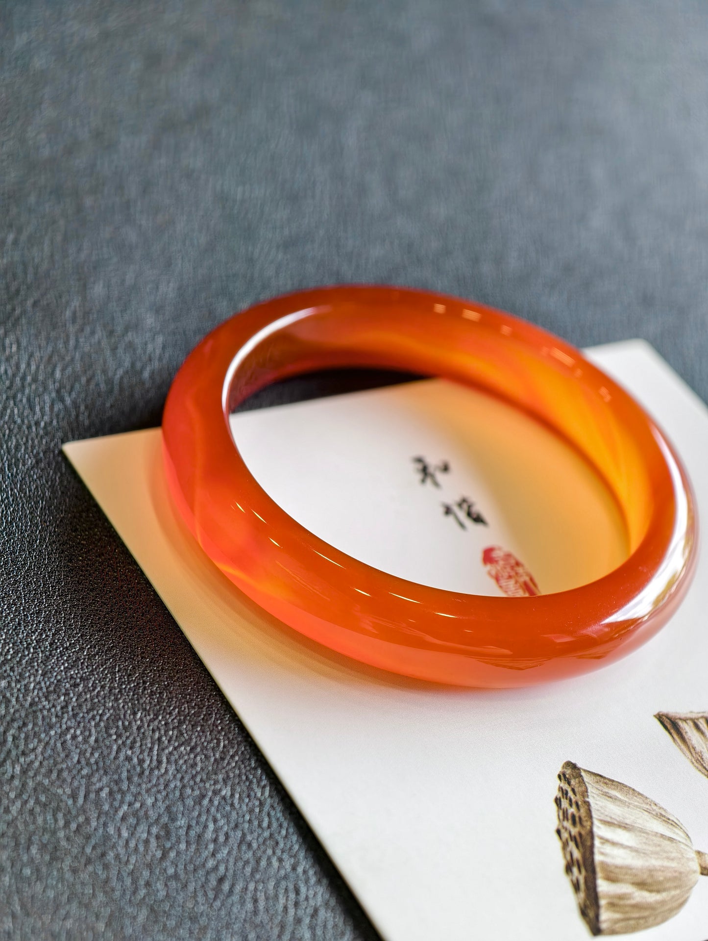 Natural Red Agate Bangle Leaf Style Size 51 mm