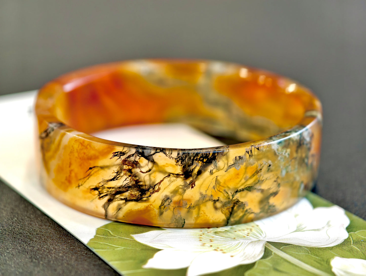 Natural Moss Agate VIP Bangle Square Style Size 52 mm