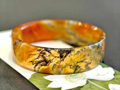 Natural Moss Agate VIP Bangle Square Style Size 52 mm