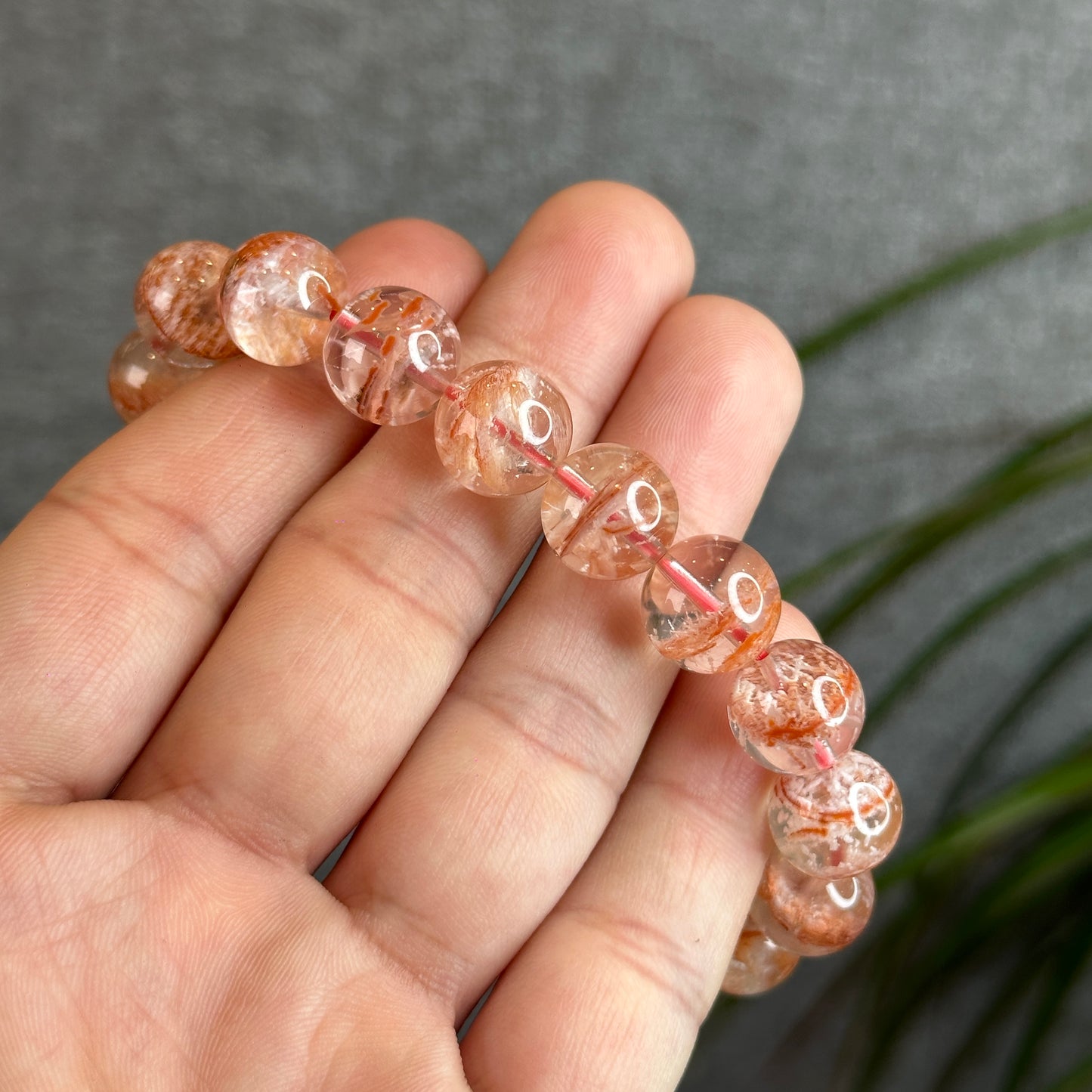 Orange Snowflake Phantom Sericite in Quartz Bracelet Size