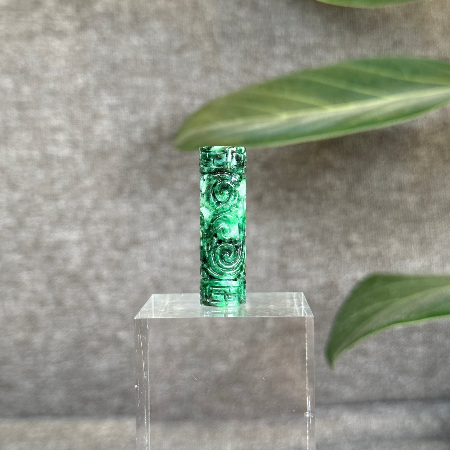 Nhu Y Carved Jadeite Jade Cylinder Pendant