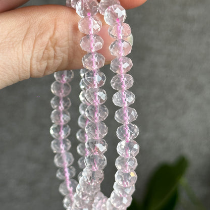 Rose Quartz Faceted Rondell Bracelet Size 7 mm