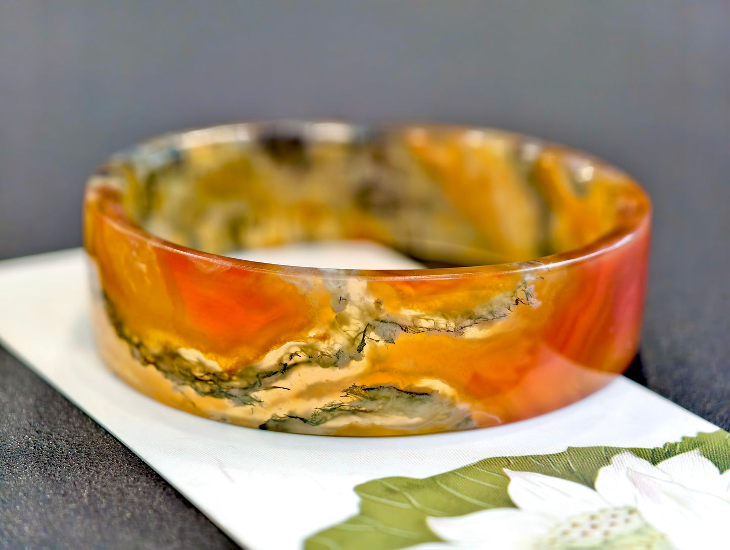 Natural Moss Agate VIP Bangle Square Style Size 52 mm