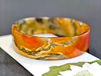 Natural Moss Agate VIP Bangle Square Style Size 52 mm
