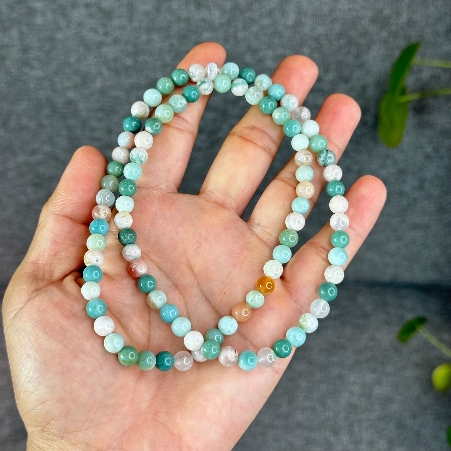 Natural Green Floral Agate Triple Wrap Bracelet Size 6.7 mm