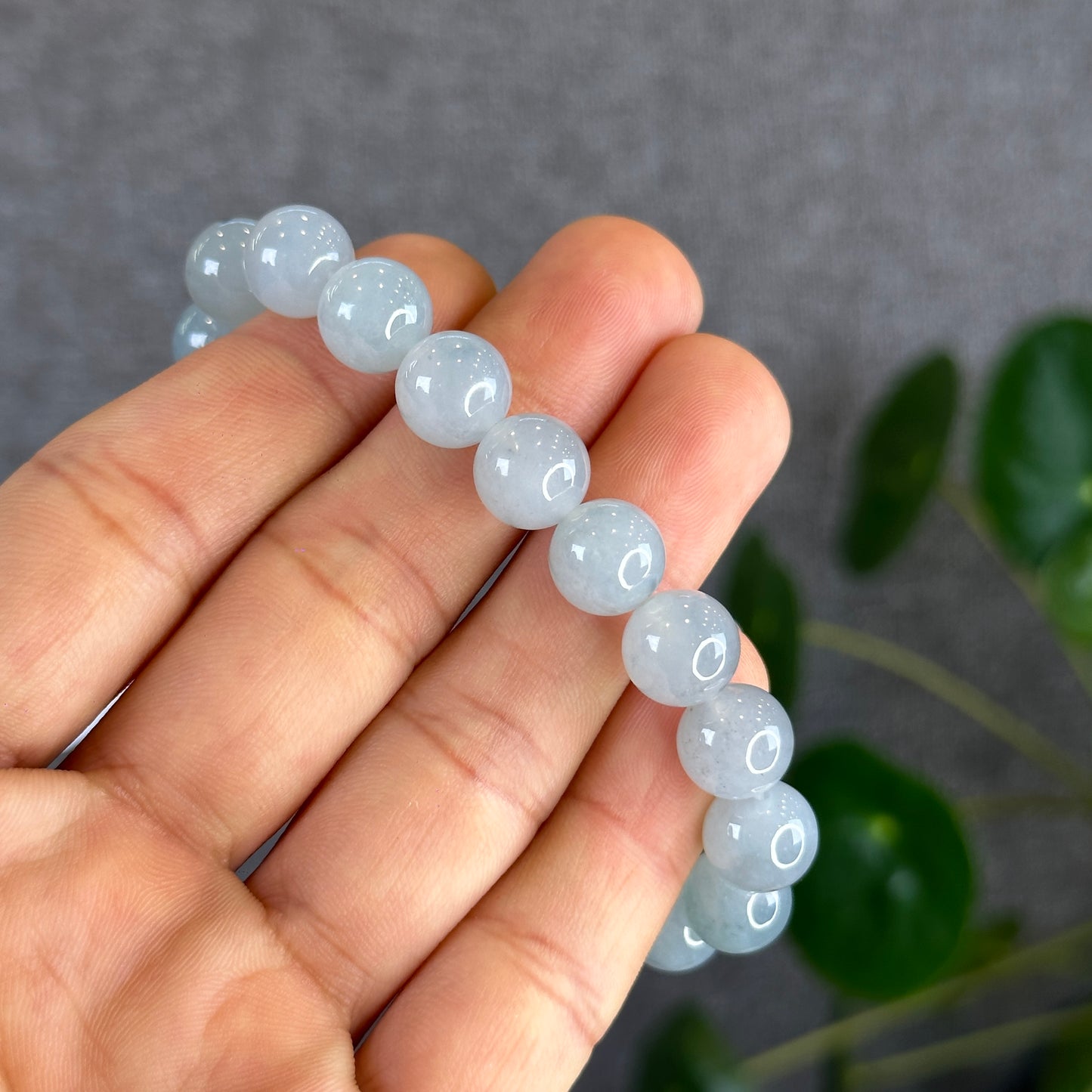 Icy Water Green Jadeite Jade Bracelet Size 10 mm