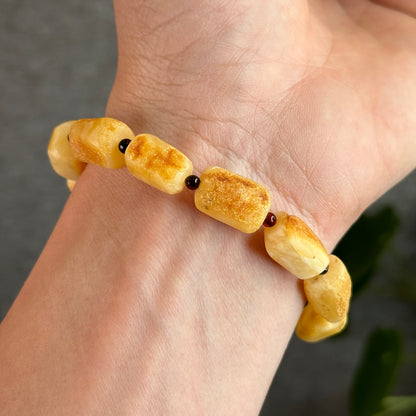 Natural Root Amber Freeform mixed with Garnet Bracelet Size 9 mm