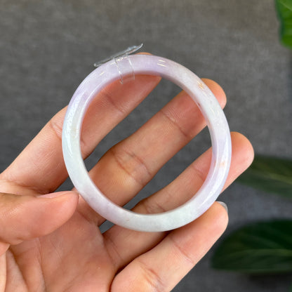 Lavendar with Two Orange Dots Jadeite Jade Oval Leaf Style Bangle Size 50-51 mm Certificate 646759